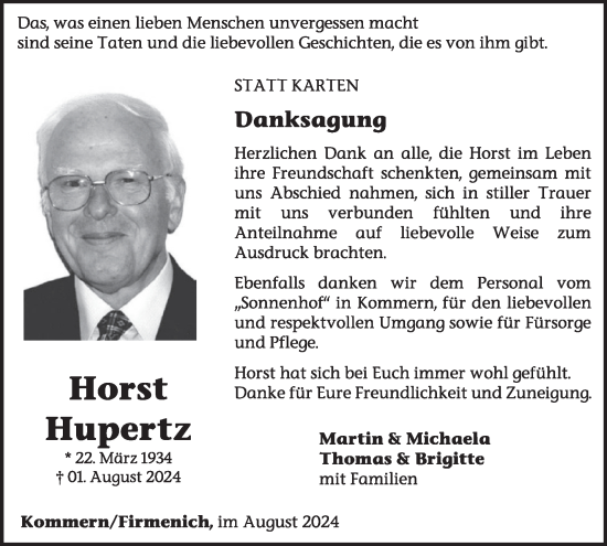 Traueranzeige von Horst Hupert von WochenSpiegel