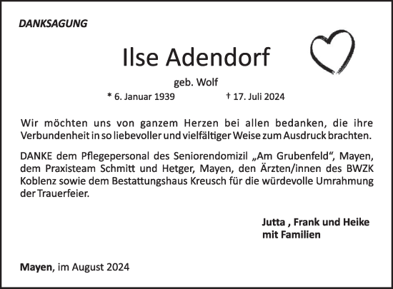 Traueranzeige von Ilse Adendorf von WochenSpiegel