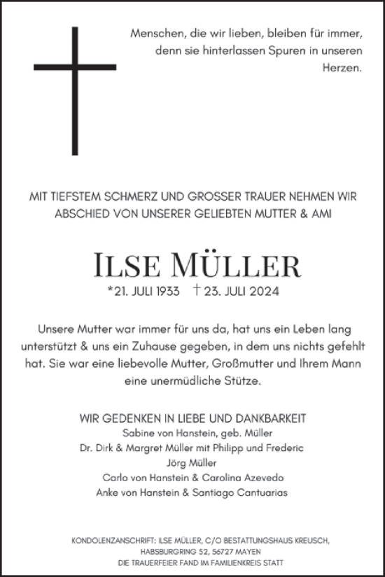 Traueranzeige von Ilse Müller von WochenSpiegel