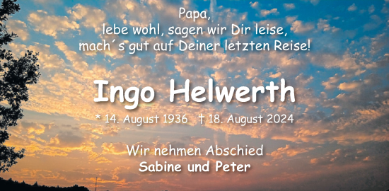 Traueranzeige von Ingo Helwerth von WochenSpiegel