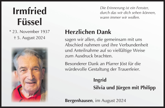 Traueranzeige von Irmfried Füssel von WochenSpiegel