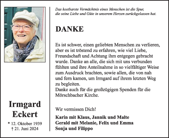 Traueranzeige von Irmgard Eckert von WochenSpiegel