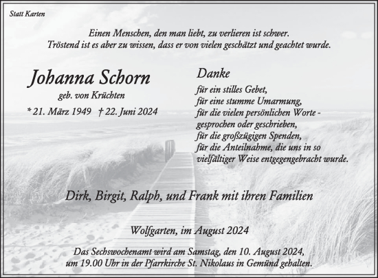 Traueranzeige von Johanna Schorn von WochenSpiegel