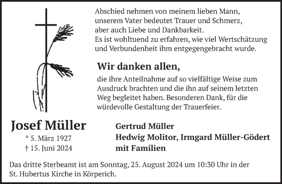 Traueranzeige von Josef Müller von WochenSpiegel