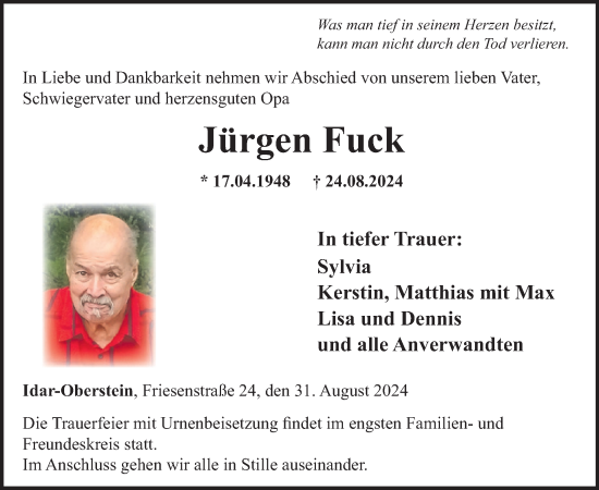 Traueranzeige von Jürgen Fuck von WochenSpiegel