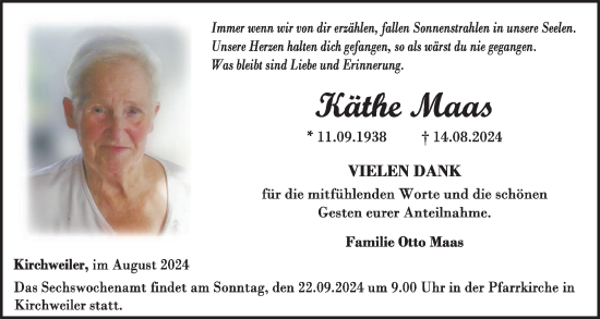 Traueranzeige von Käthe Maas von WochenSpiegel