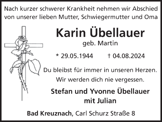 Traueranzeige von Karin Übellauer von WochenSpiegel