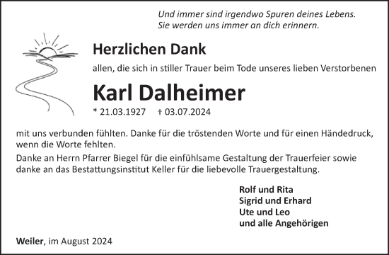 Traueranzeige von Karl Dalheimer von WochenSpiegel