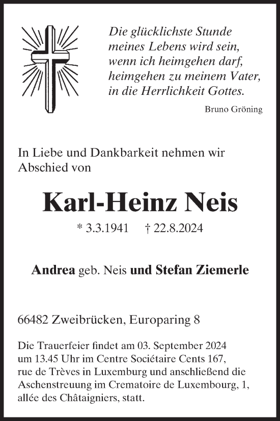Traueranzeige von Karl-Heinz Neis von WochenSpiegel
