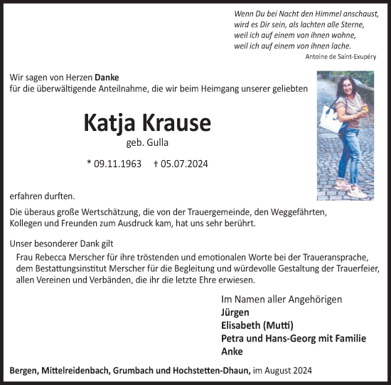 Traueranzeige von Katja Krause von WochenSpiegel