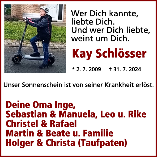 Traueranzeige von Kay Schlösser von WochenSpiegel