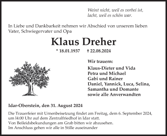 Traueranzeige von Klaus Dreher von WochenSpiegel