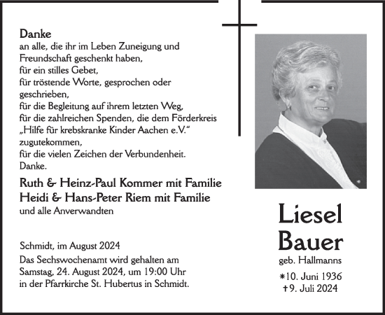 Traueranzeige von Liesel Bauer von WochenSpiegel