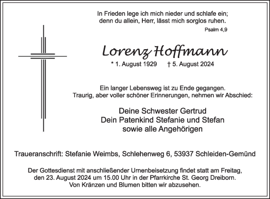 Traueranzeige von Lorenz Hoffmann von WochenSpiegel