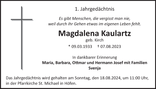 Traueranzeige von Magdalena Kaulartz von WochenSpiegel