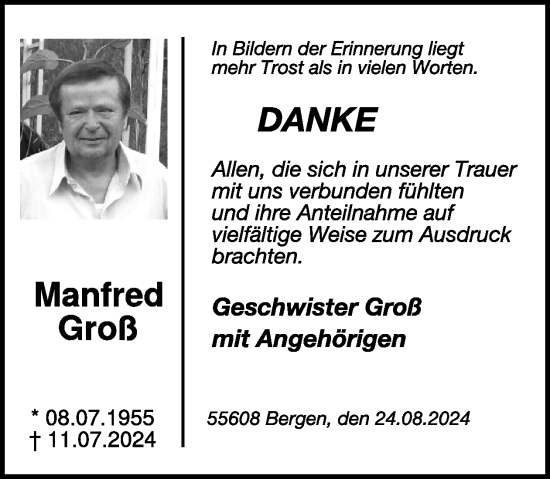 Traueranzeige von Manfred Groß von WochenSpiegel