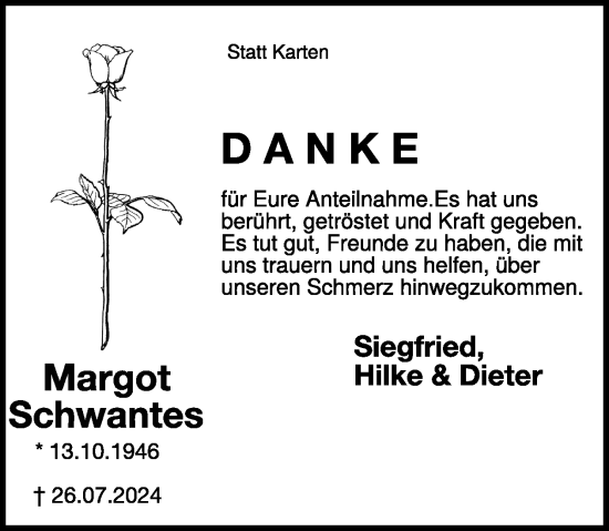 Traueranzeige von Margot Schwantes von WochenSpiegel