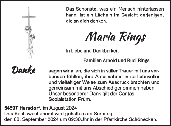 Traueranzeige von Maria Rings von WochenSpiegel