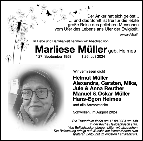 Traueranzeige von Marliese Müller von WochenSpiegel