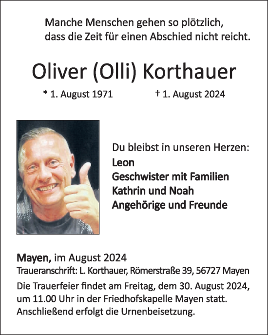 Traueranzeige von Oliver Korthauer von WochenSpiegel