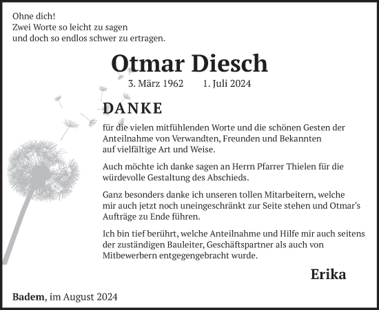 Traueranzeige von Otmar Diesch von WochenSpiegel