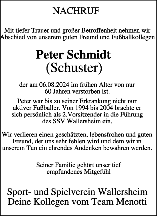 Traueranzeige von Peter Schmidt von WochenSpiegel