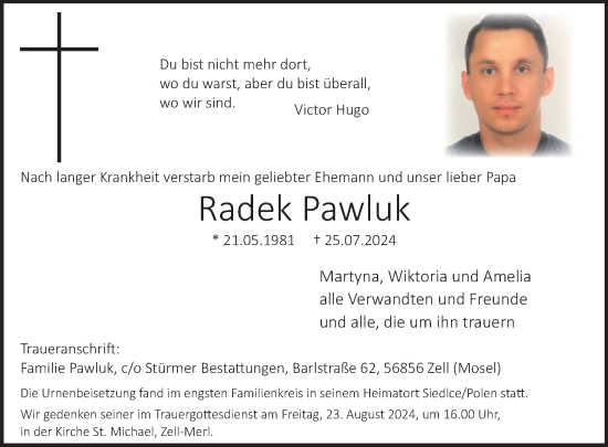 Traueranzeige von Radek Pawluk von WochenSpiegel