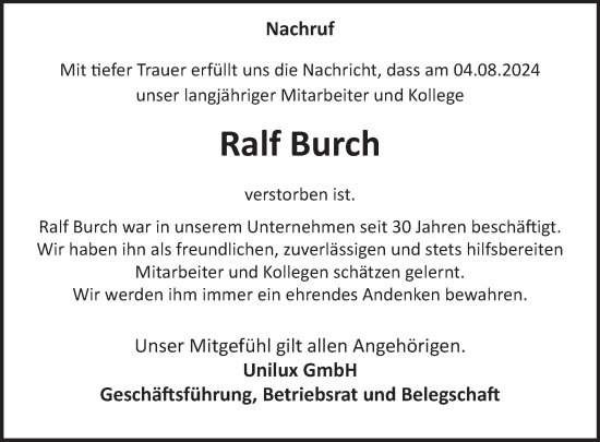 Traueranzeige von Ralf Burch von WochenSpiegel