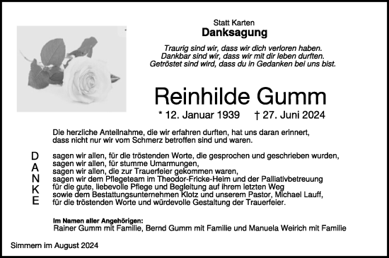 Traueranzeige von Reinhilde Gumm von WochenSpiegel