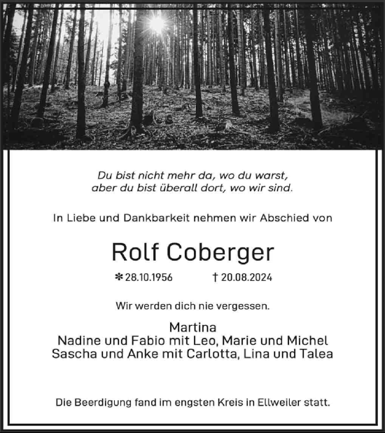 Traueranzeige von Rolf Coberger von WochenSpiegel