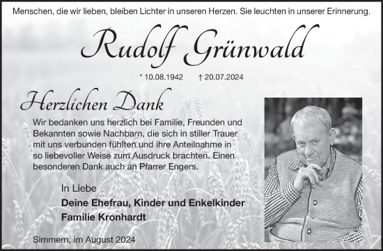 Traueranzeige von Rudolf Grünwald von WochenSpiegel