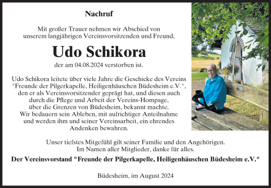 Traueranzeige von Udo Schikora von WochenSpiegel
