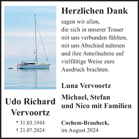 Traueranzeige von Udo Richard Vervoortz von WochenSpiegel