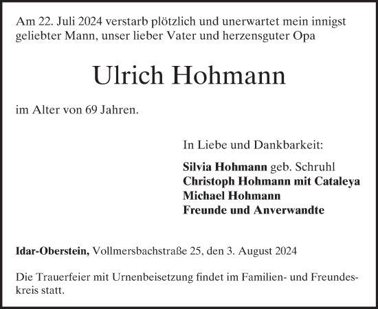 Traueranzeige von Ulrich Hohmann von WochenSpiegel