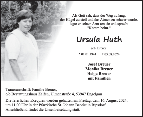 Traueranzeige von Ursula Huth von WochenSpiegel