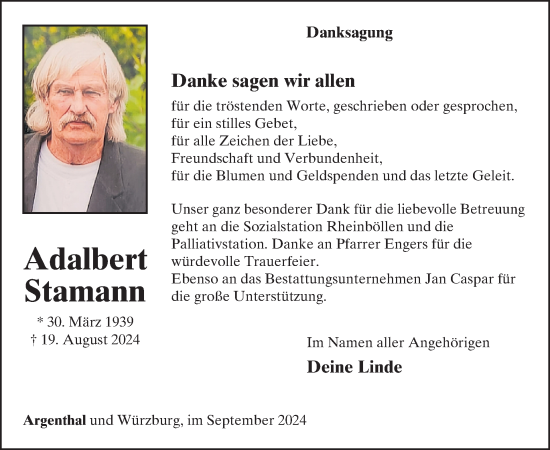 Traueranzeige von Adalbert Stamann von WochenSpiegel