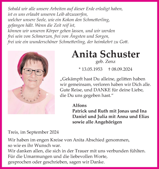 Traueranzeige von Anita Schuster von WochenSpiegel