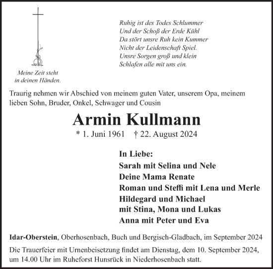 Traueranzeige von Armin Kullmann von WochenSpiegel