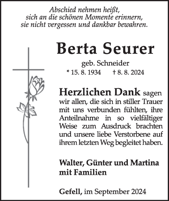 Traueranzeige von Berta Seurer von WochenSpiegel