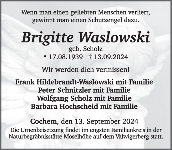 Traueranzeige von Brigitte Waslowski von WochenSpiegel