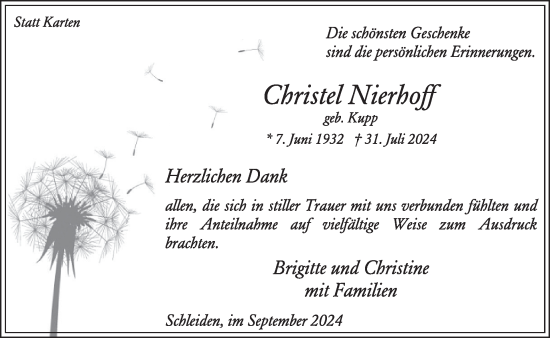 Traueranzeige von Christel Nierhoff von WochenSpiegel