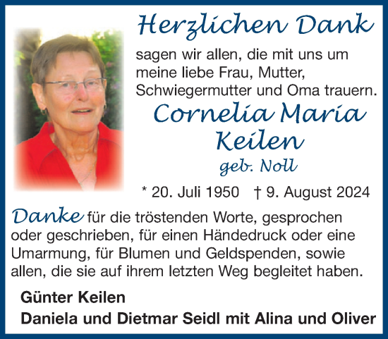Traueranzeige von Cornelia Maria Keilen von WochenSpiegel