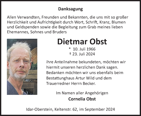 Traueranzeige von Dietmar Obst von WochenSpiegel