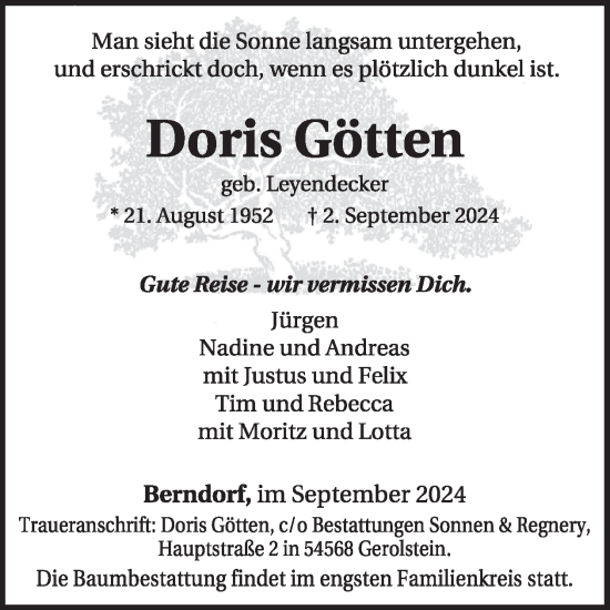 Traueranzeige von Doris Götten von WochenSpiegel