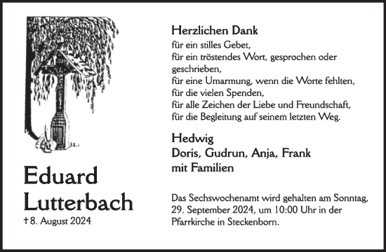Traueranzeige von Eduard Lutterbach von WochenSpiegel