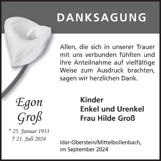 Traueranzeige von Egon Groß von WochenSpiegel