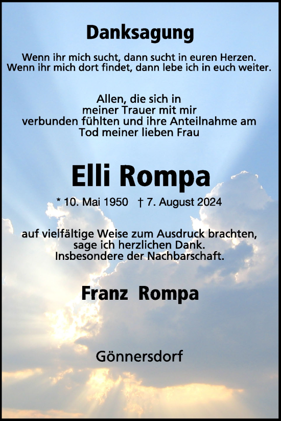 Traueranzeige von Elli Rompa von WochenSpiegel