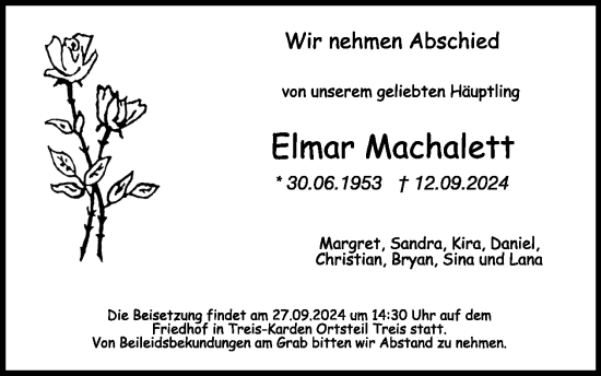 Traueranzeige von Elmar Machalett von WochenSpiegel