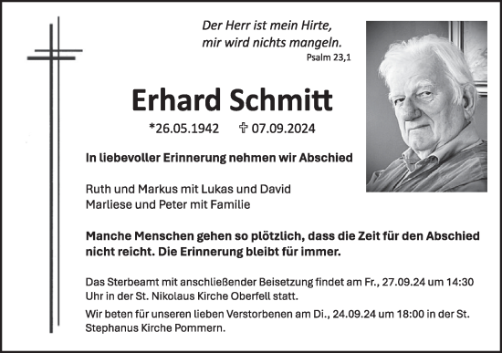 Traueranzeige von Erhard Schmitt von WochenSpiegel