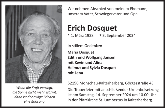 Traueranzeige von Erich Dosquet von WochenSpiegel